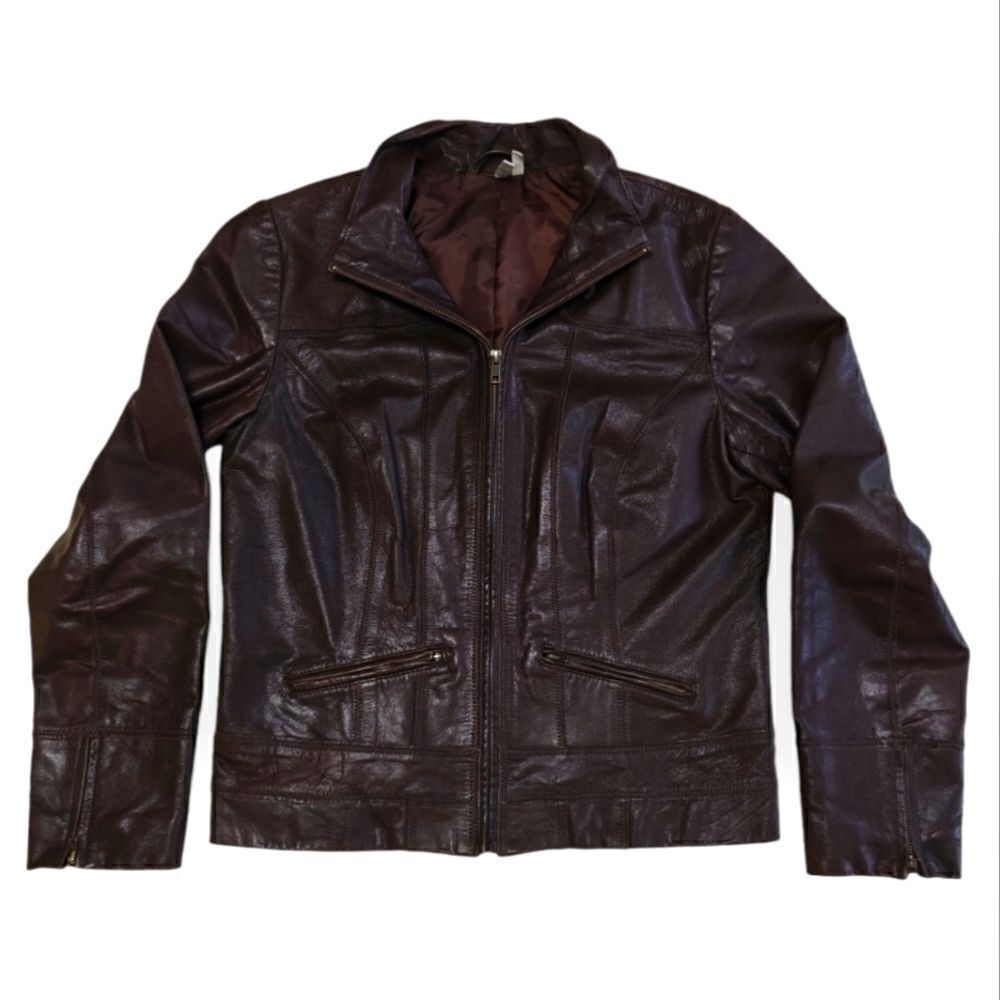 Caslon Genuine leather Chocolate Brown zip front jacket size M